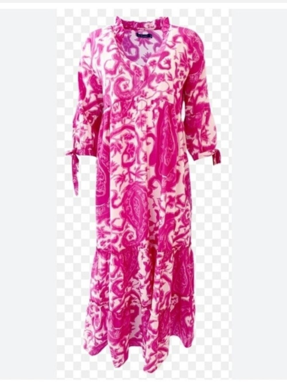 La Plage Pink Paisley "Claythorne" Vintage Inspired Caftan Maxi Dress (XS)